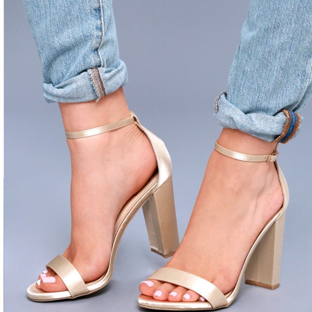 Champagne Satin Ankle Strap Heels Lulus NWT
